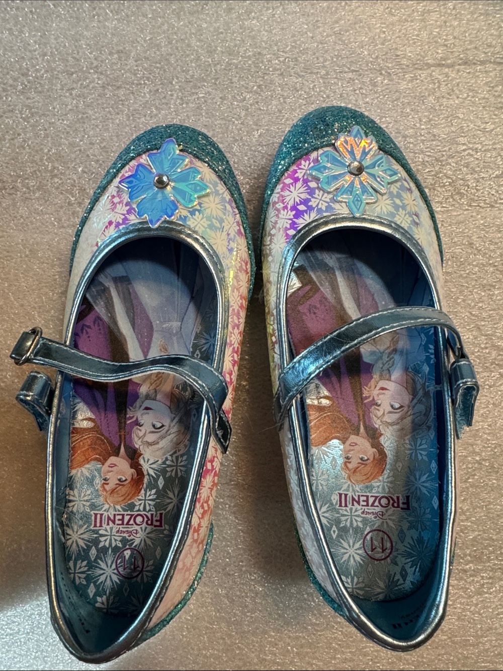 EUC Frozen II Anna Glitter Mary Jane Shoes for Kids - Teal/Purple Size 11 - Picture 5 of 8